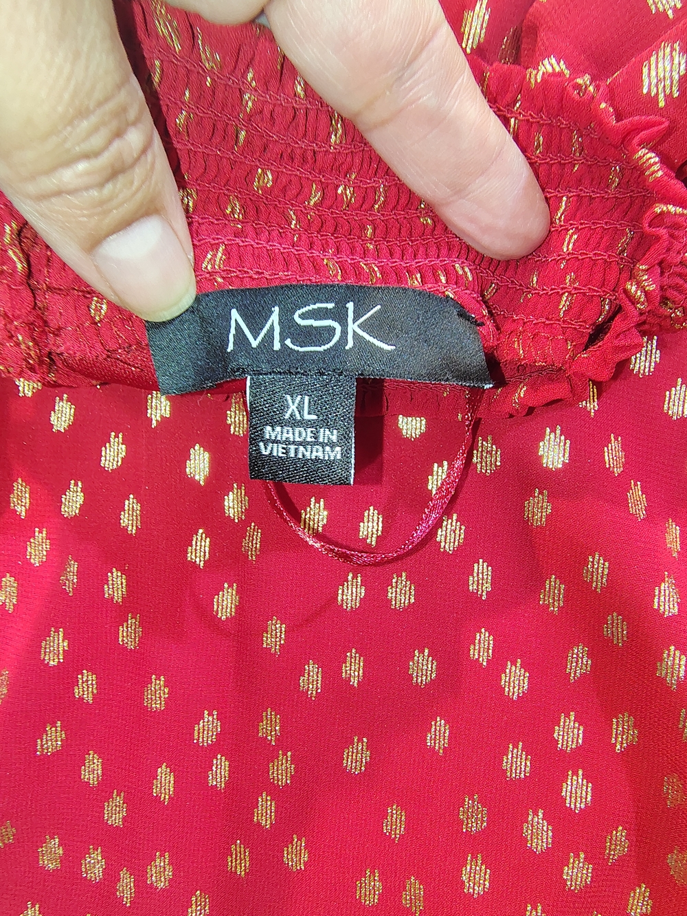 MSK Red Blouse with Gold Dot Accents and Statement Puff Sleeves - Picture 9 of 9